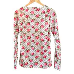 Vintage 80s Long Sleeve Top Pixelated Floral Grandmacore Retro Romantic Floral